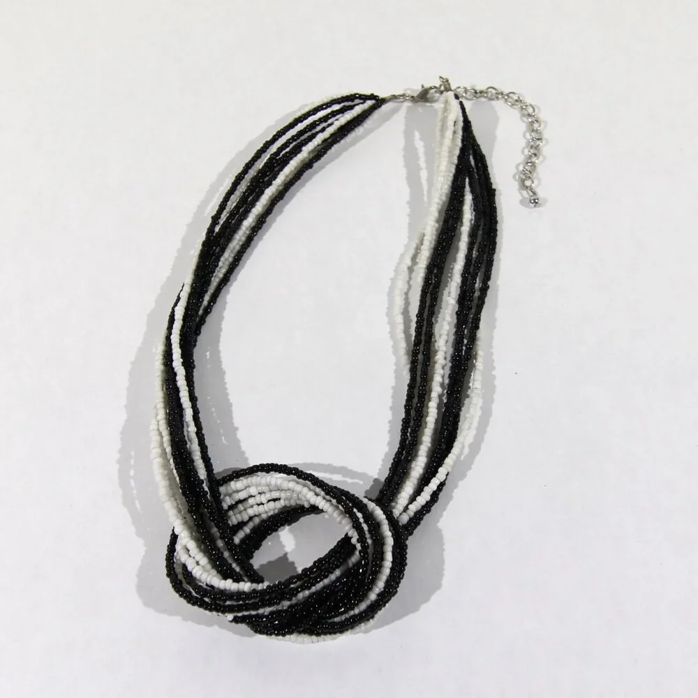 Vintage Black and White Multi-Strand Seed Bead Necklace - Picture 6 of 7